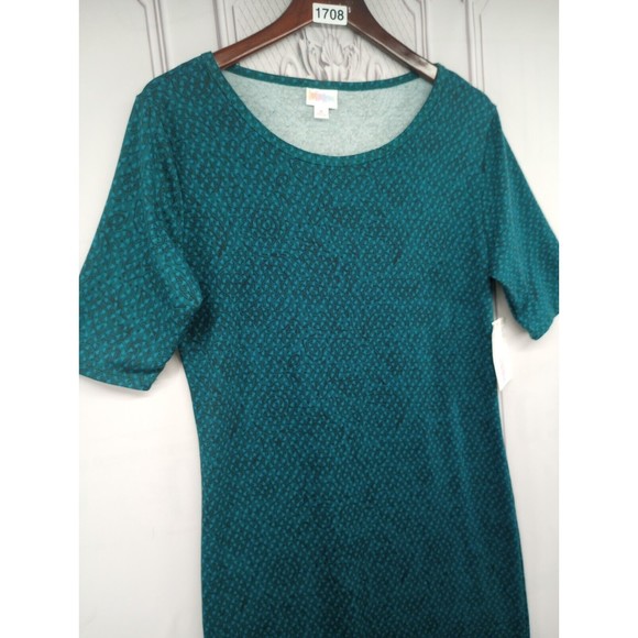 NWT LuLaRoe Dress SZ M Sheath Stretch Julia Style Turquoise 3/4 Sleeves Knee Len - Picture 10 of 16